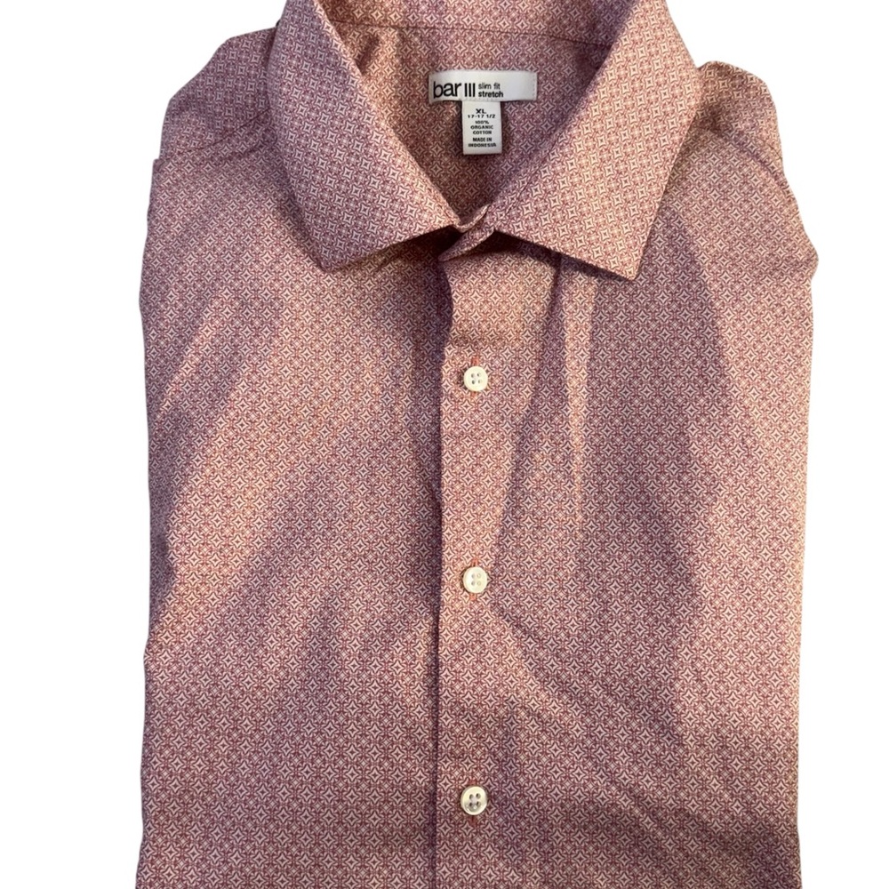 Bar III Men's Burgundy Geometric Dress Shirt